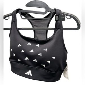 adidas Black Racerback Sports Bra with White Logo Accents